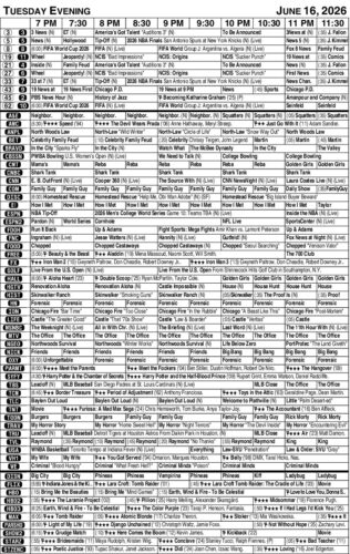 TUESDAY EVENING TV LISTINGS
